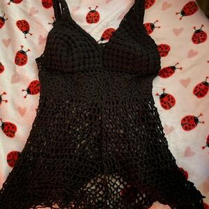 Vintage Black Crochet Tank Top